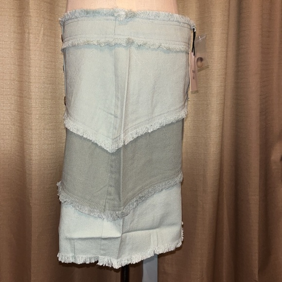 Very J Colorblock Sage Frayed Denim Button Mini Skirt Casual Womens Large - Picture 3 of 15